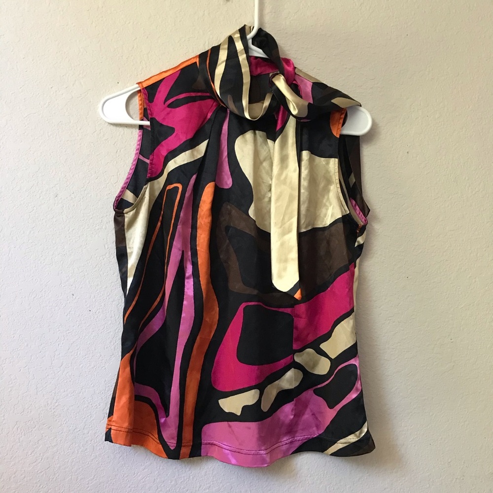 Isabel Mock Neck Colorful Side Tie Sleeveless Top